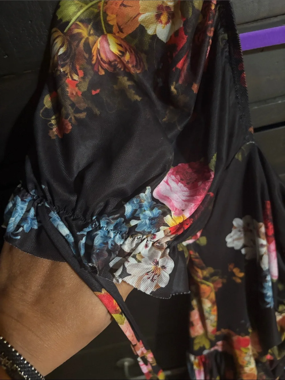 Blackmilk Dark Floral Midi Dress with Ruched Front. #EUC - Picture 2 of 6